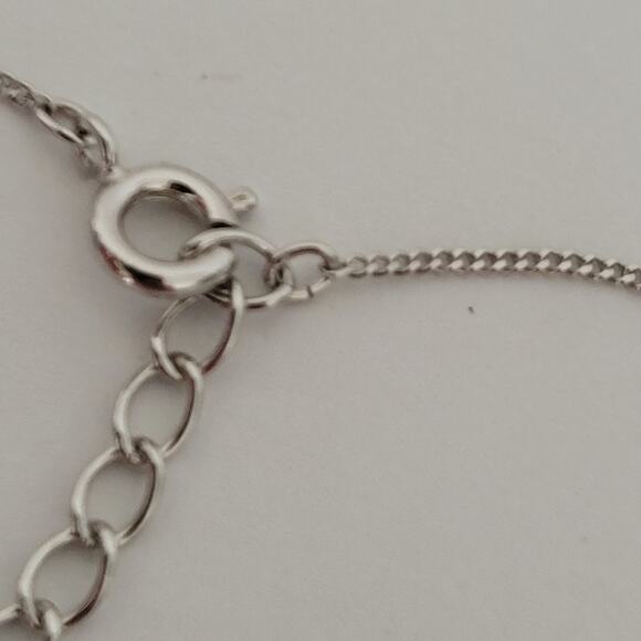 Milano Silver Necklace Pendant Tear Drop Chain 16-18 Rhinestones Minimalistic - Picture 7 of 8